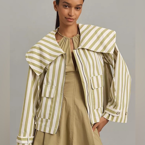 Anthropologie Jackets & Blazers - Anthropologie Maeve Oversized Collar Stripe Jacket Sz XS (fits to M)